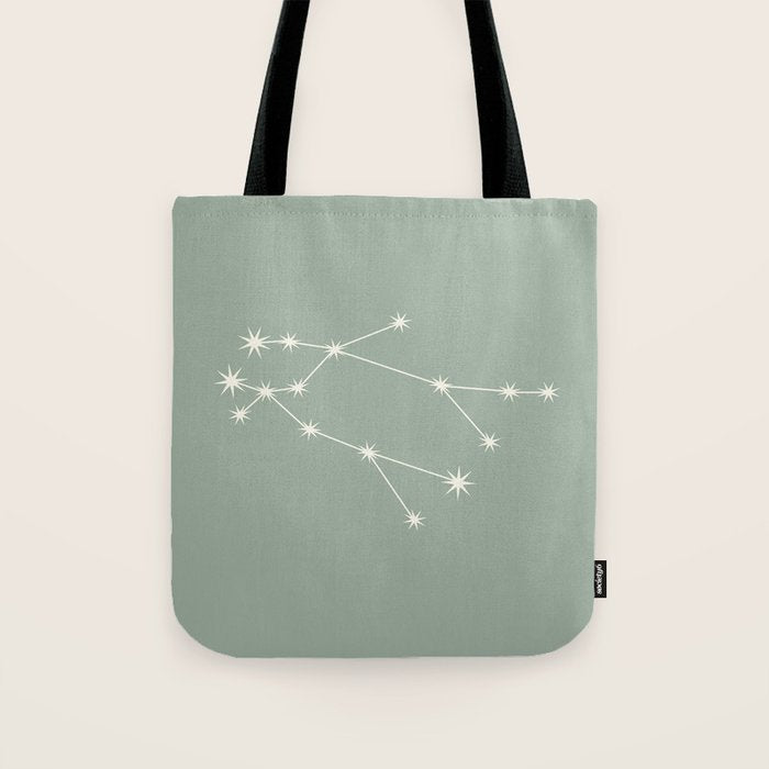 Gemini Zodiac Star Constellation Line Art Soft Sage Tote Bag Gallery Image 1