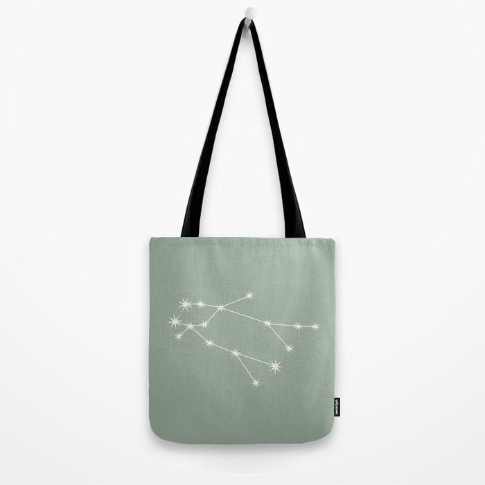 Gemini Zodiac Star Constellation Line Art Soft Sage Tote Bag Gallery Image 2