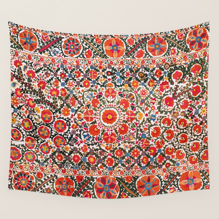 Bokhara Suzani  Antique Uzbekistan Floral Rug Print Wall Tapestry Gallery Image 1