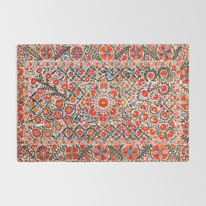 Bokhara Suzani  Antique Uzbekistan Floral Rug Print Rug Gallery Image 2