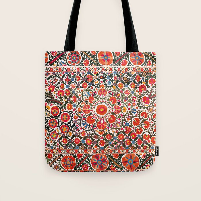 Bokhara Suzani  Antique Uzbekistan Floral Rug Print Tote Bag Gallery Image 1