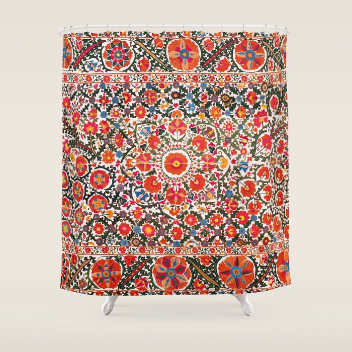 Bokhara Suzani  Antique Uzbekistan Floral Rug Print Shower Curtain Gallery Image 1