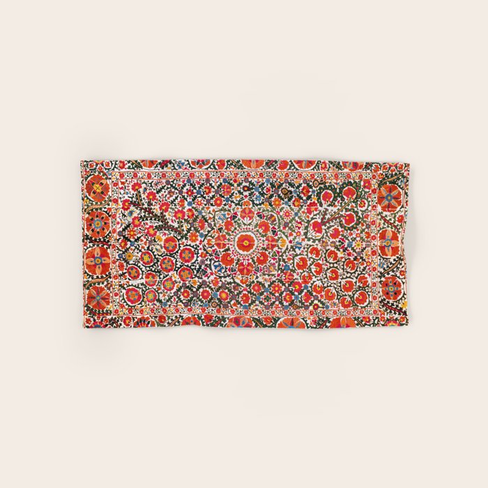 Bokhara Suzani  Antique Uzbekistan Floral Rug Print Bath Towel Gallery Image 1