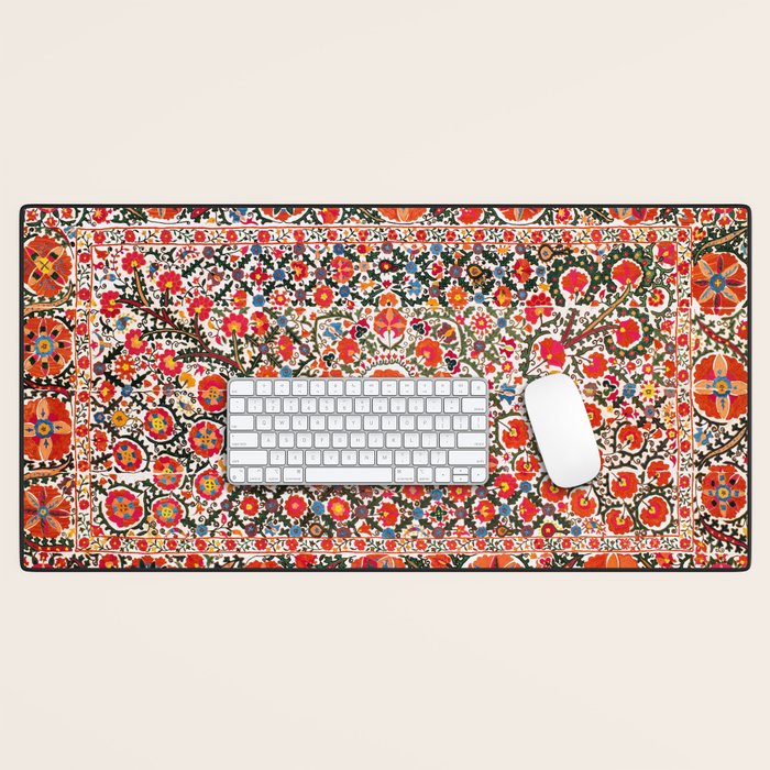 Bokhara Suzani  Antique Uzbekistan Floral Rug Print Desk Mat Gallery Image 1