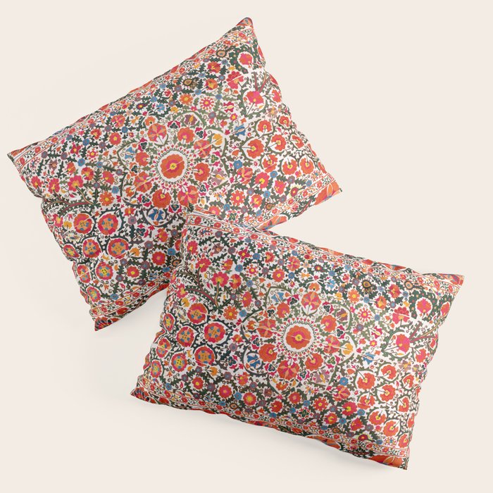 Bokhara Suzani  Antique Uzbekistan Floral Rug Print Pillow Sham Gallery Image 3