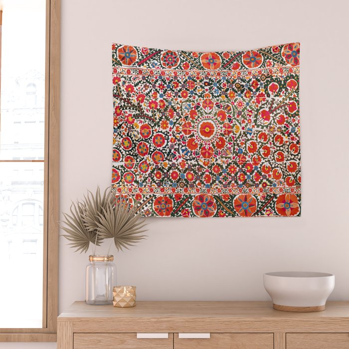 Bokhara Suzani  Antique Uzbekistan Floral Rug Print Wall Tapestry Gallery Image 2