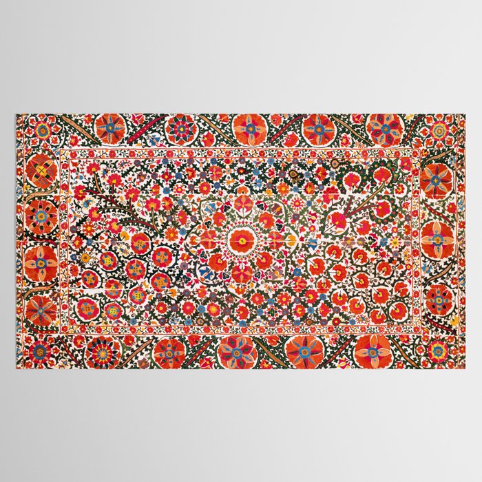 Bokhara Suzani  Antique Uzbekistan Floral Rug Print Tablecloth Gallery Image 2