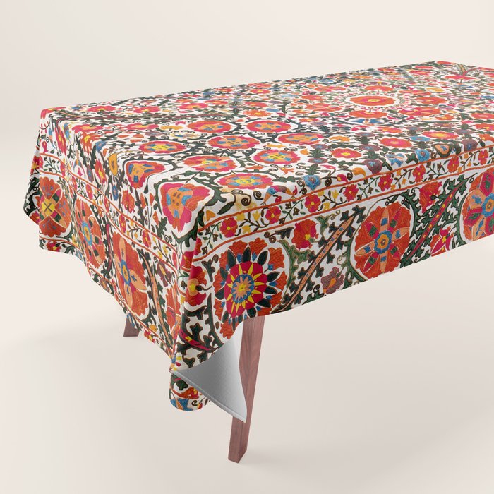 Bokhara Suzani  Antique Uzbekistan Floral Rug Print Tablecloth Gallery Image 1