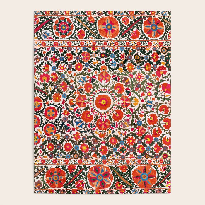 Bokhara Suzani  Antique Uzbekistan Floral Rug Print Poster Gallery Image 1