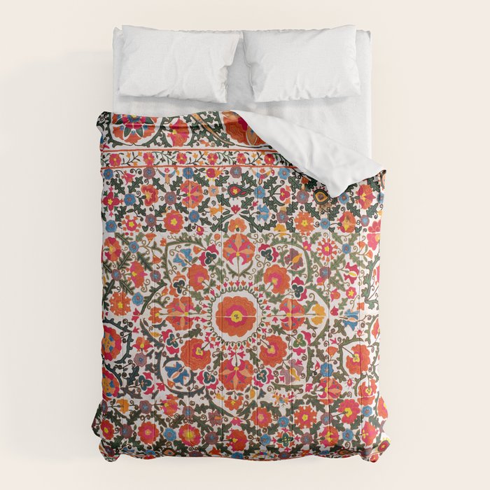 Bokhara Suzani  Antique Uzbekistan Floral Rug Print Comforter Gallery Image 1