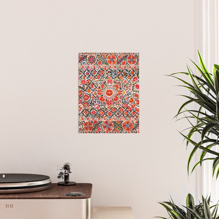 Bokhara Suzani  Antique Uzbekistan Floral Rug Print Poster Gallery Image 2