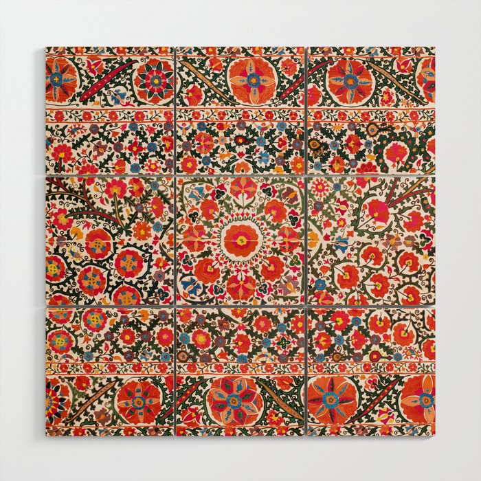 Bokhara Suzani  Antique Uzbekistan Floral Rug Print Wood Wall Art Gallery Image 1