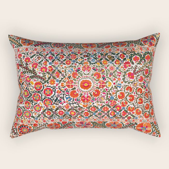 Bokhara Suzani  Antique Uzbekistan Floral Rug Print Rectangular Pillow Gallery Image 1