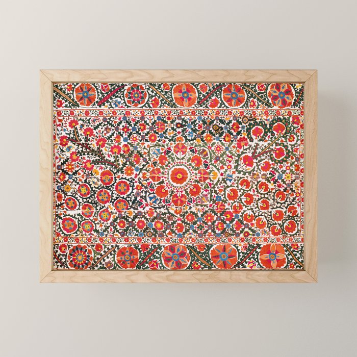 Bokhara Suzani  Antique Uzbekistan Floral Rug Print Mini Art Print Gallery Image 1