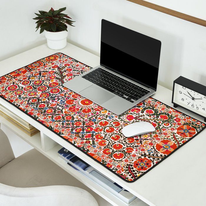 Bokhara Suzani  Antique Uzbekistan Floral Rug Print Desk Mat Gallery Image 2