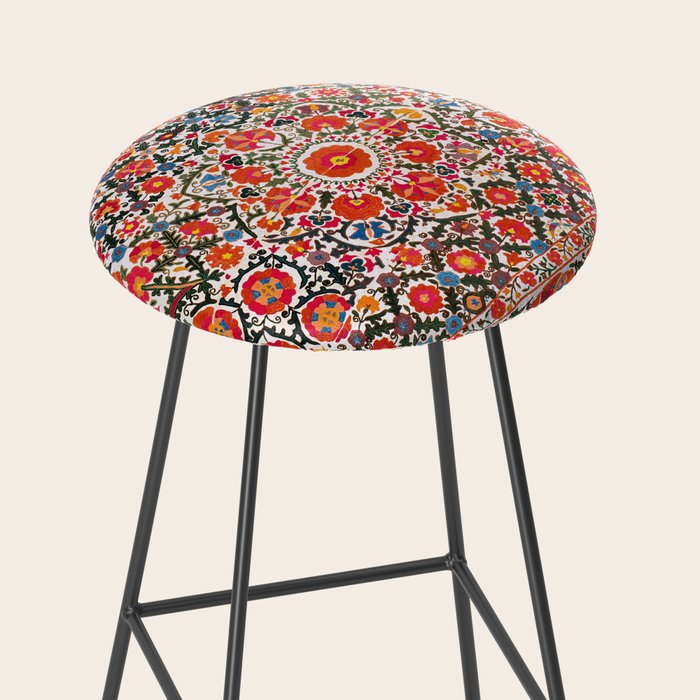 Bokhara Suzani  Antique Uzbekistan Floral Rug Print Stool Gallery Image 2