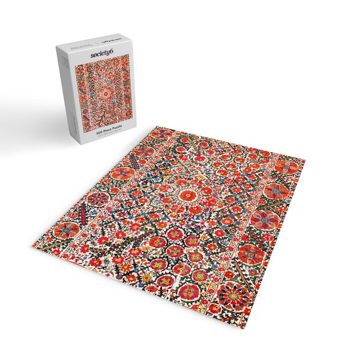 Bokhara Suzani  Antique Uzbekistan Floral Rug Print Jigsaw Puzzle Gallery Image 2