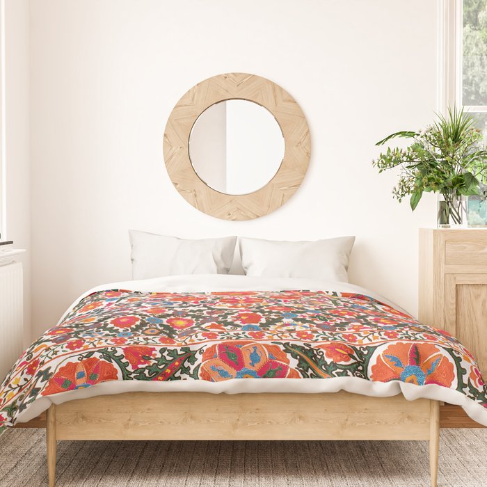 Bokhara Suzani  Antique Uzbekistan Floral Rug Print Duvet Cover Gallery Image 3