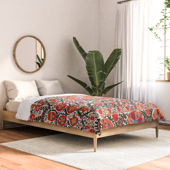 Bokhara Suzani  Antique Uzbekistan Floral Rug Print Comforter Gallery Image 2