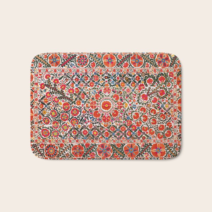 Bokhara Suzani  Antique Uzbekistan Floral Rug Print Bath Mat Gallery Image 1