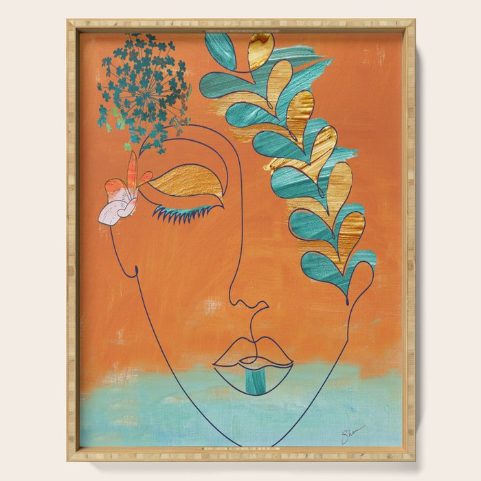 Monoline Woman Gilded Flowers Serving Tray Gallery Image 1