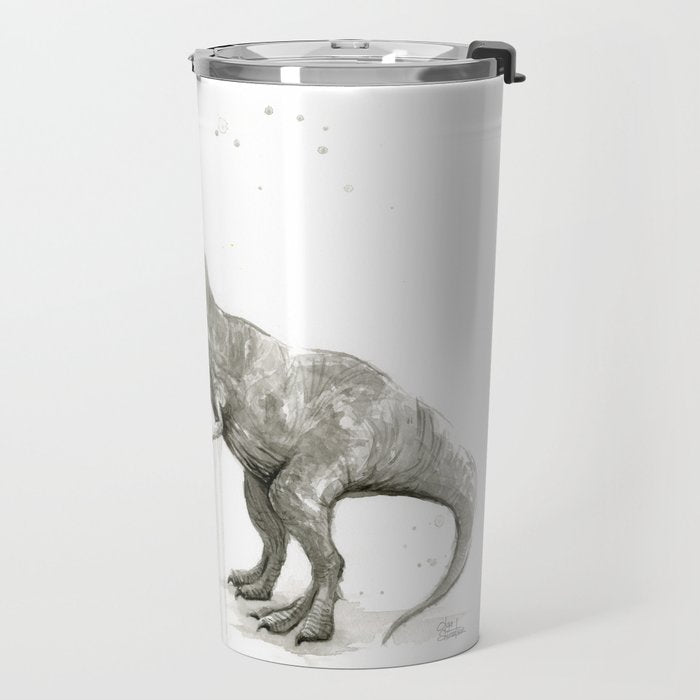 T-Rex Dinosaur Rainbow Puke Taste the Rainbow Watercolor Travel Mug Gallery Image 2
