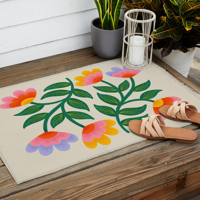 Symmetrical Flowers 1 Outdoor Rug Gallery Image 2