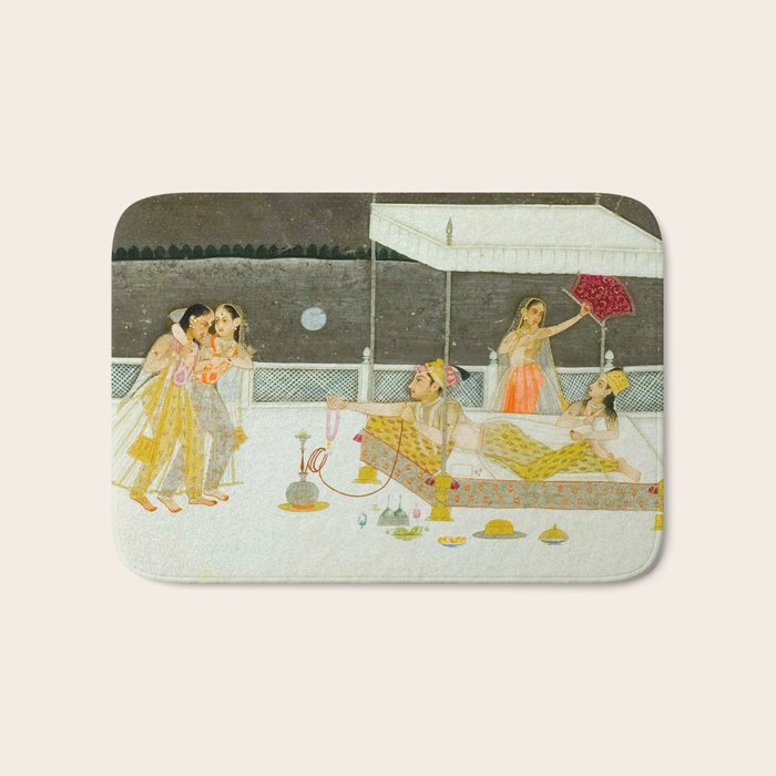 seduction scene on a terrace by moonlight Indian Miniature Painting Bath Mat Gallery Image 1