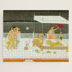 seduction scene on a terrace by moonlight Indian Miniature Painting Jigsaw Puzzle Gallery Image 1