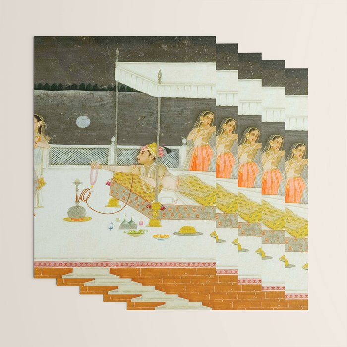seduction scene on a terrace by moonlight Indian Miniature Painting Wrapping Paper Gallery Image 3