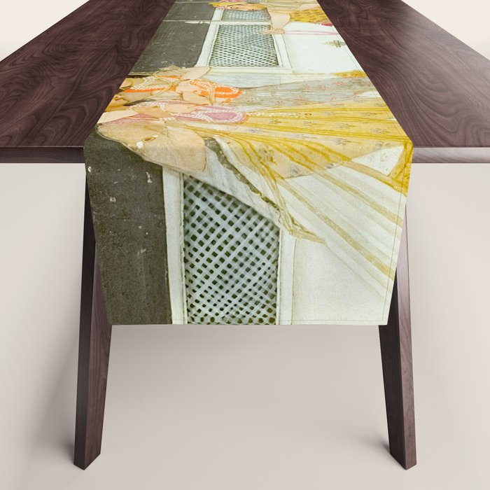 seduction scene on a terrace by moonlight Indian Miniature Painting Table Runner Gallery Image 1