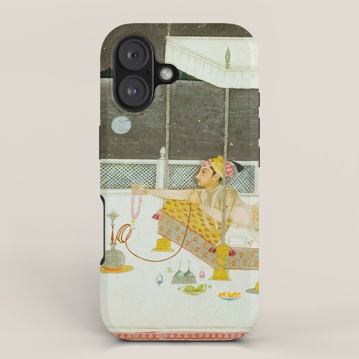 seduction scene on a terrace by moonlight Indian Miniature Painting iPhone Case Gallery Image 1