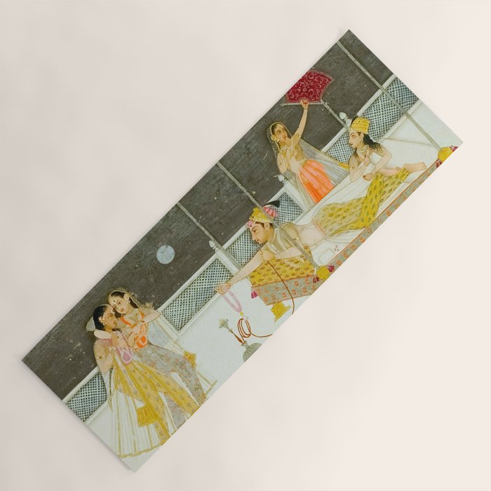 seduction scene on a terrace by moonlight Indian Miniature Painting Yoga Mat Gallery Image 1