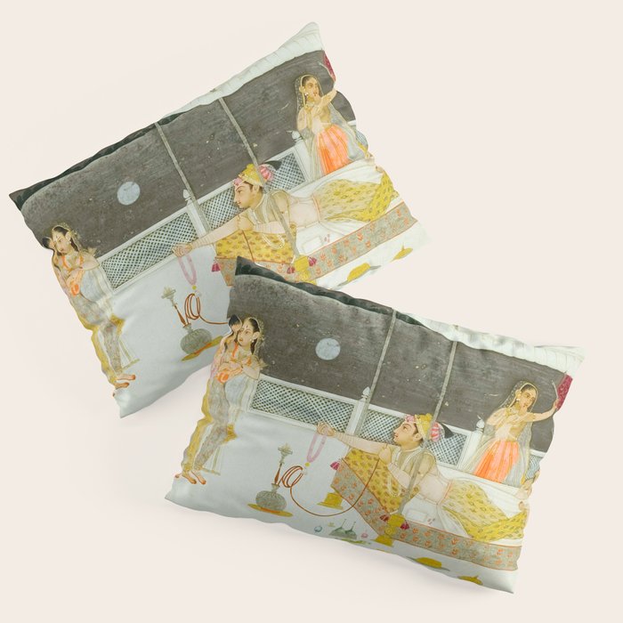 seduction scene on a terrace by moonlight Indian Miniature Painting Pillow Sham Gallery Image 1