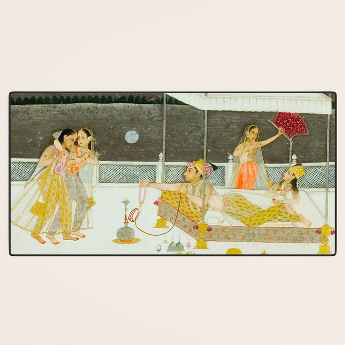 seduction scene on a terrace by moonlight Indian Miniature Painting Desk Mat Gallery Image 3