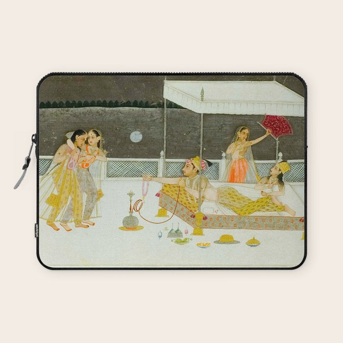 seduction scene on a terrace by moonlight Indian Miniature Painting Laptop Sleeve Gallery Image 1