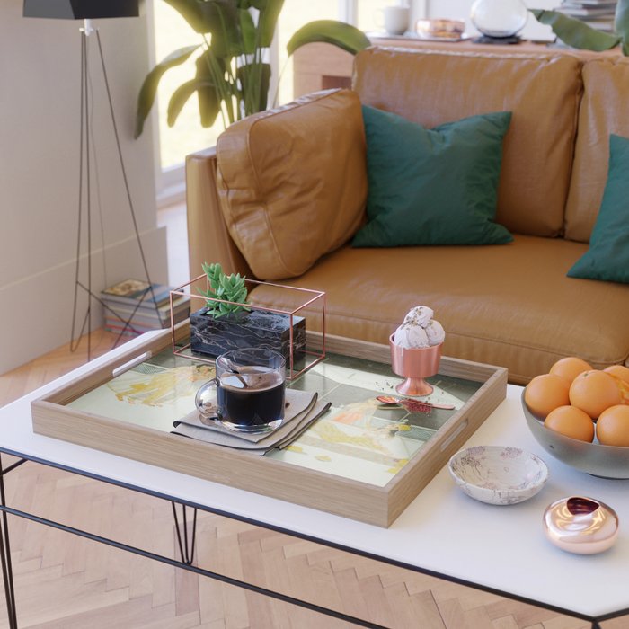 seduction scene on a terrace by moonlight Indian Miniature Painting Serving Tray Gallery Image 2