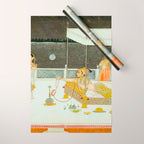 seduction scene on a terrace by moonlight Indian Miniature Painting Wrapping Paper Gallery Image 1