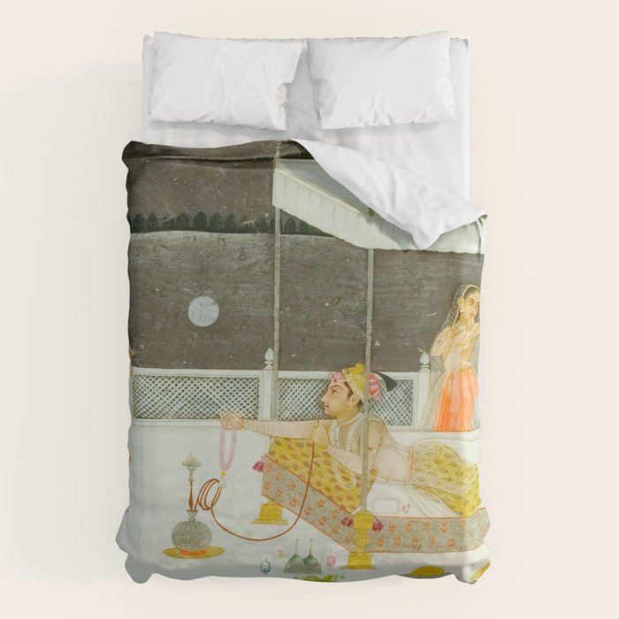 seduction scene on a terrace by moonlight Indian Miniature Painting Duvet Cover Gallery Image 6