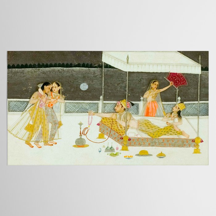 seduction scene on a terrace by moonlight Indian Miniature Painting Tablecloth Gallery Image 2