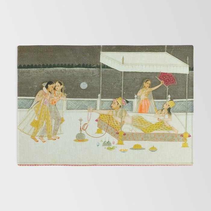 seduction scene on a terrace by moonlight Indian Miniature Painting Rug Gallery Image 2