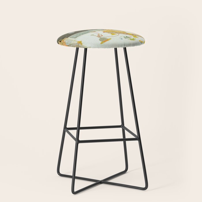 seduction scene on a terrace by moonlight Indian Miniature Painting Stool Gallery Image 1