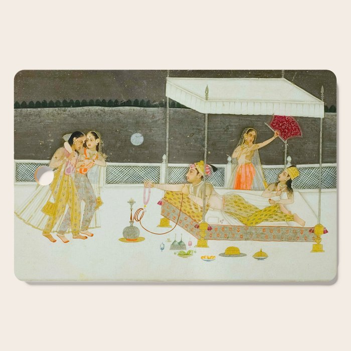 seduction scene on a terrace by moonlight Indian Miniature Painting Cutting Board Gallery Image 1
