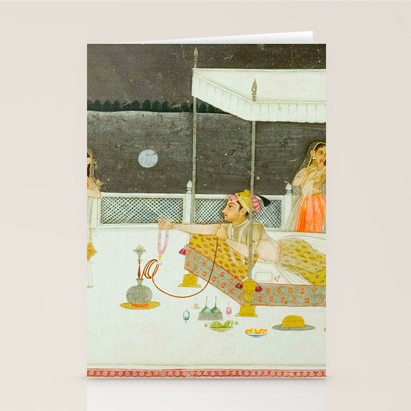 seduction scene on a terrace by moonlight Indian Miniature Painting Stationery Card Gallery Image 1