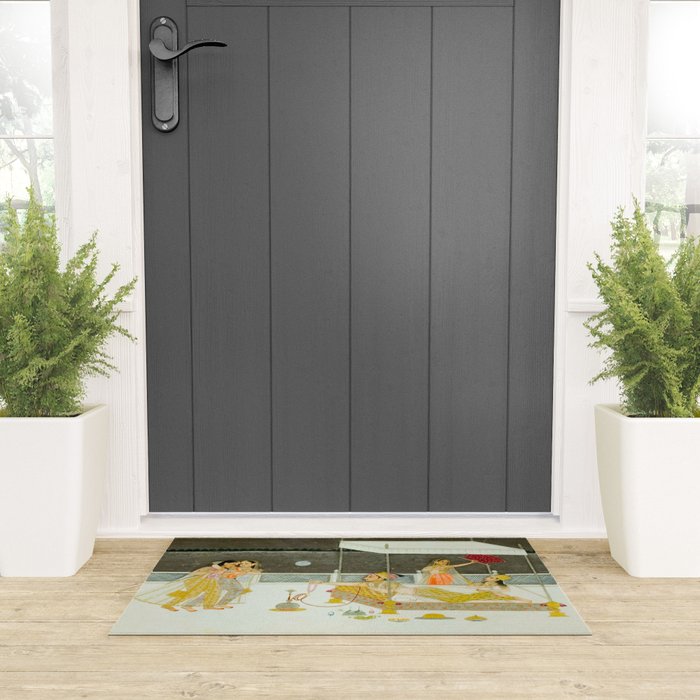 seduction scene on a terrace by moonlight Indian Miniature Painting Welcome Mat Gallery Image 3