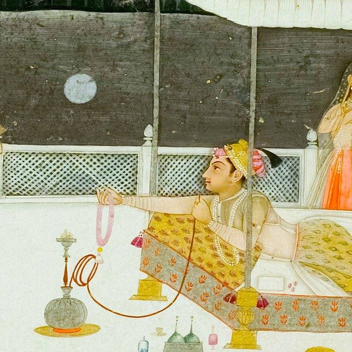 seduction scene on a terrace by moonlight Indian Miniature Painting Coffee Mug Gallery Image 2