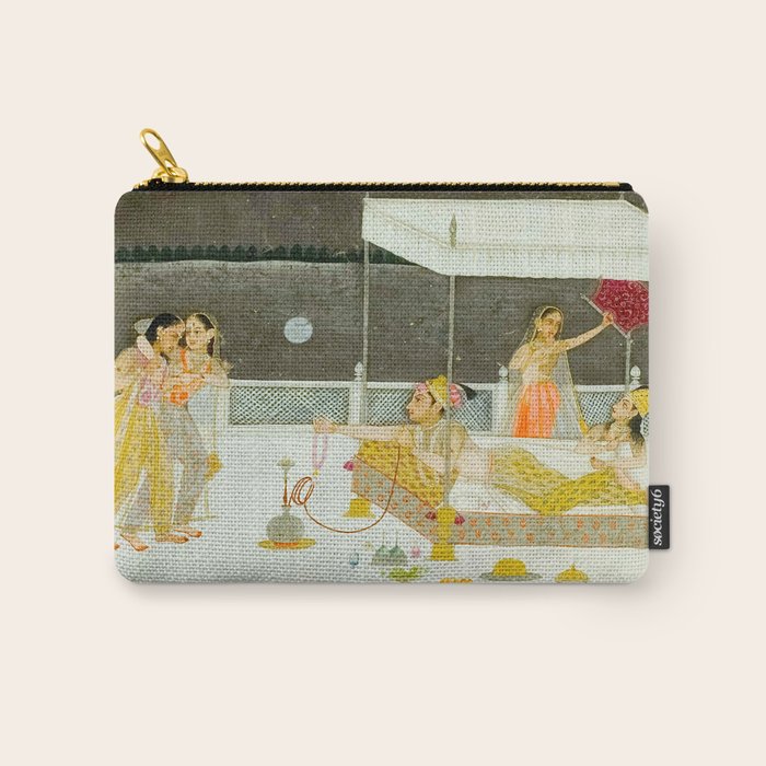 seduction scene on a terrace by moonlight Indian Miniature Painting Carry All Pouch Gallery Image 1