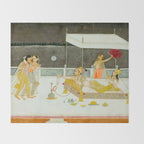 seduction scene on a terrace by moonlight Indian Miniature Painting Throw Blanket Gallery Image 2