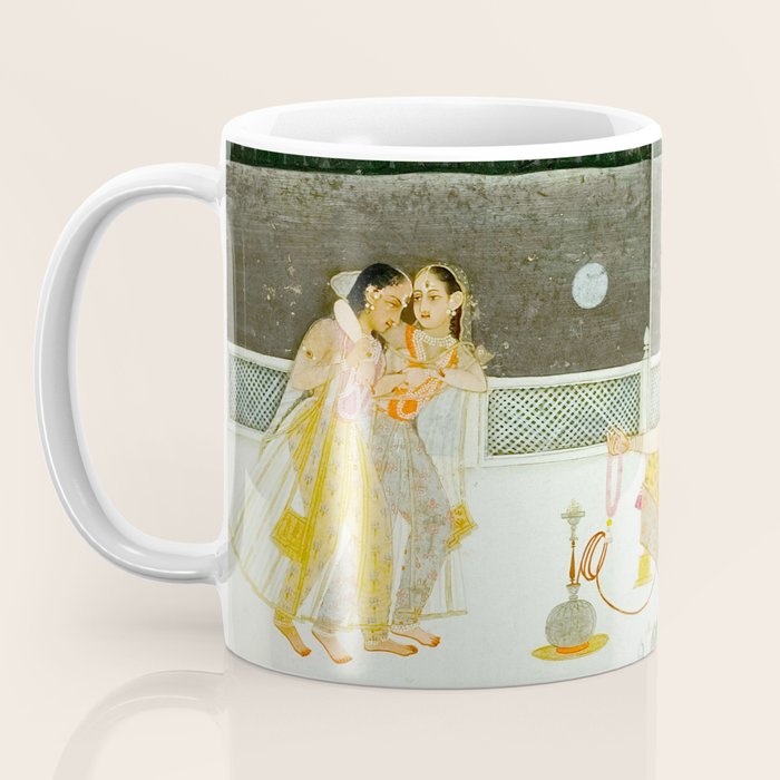seduction scene on a terrace by moonlight Indian Miniature Painting Coffee Mug Gallery Image 3