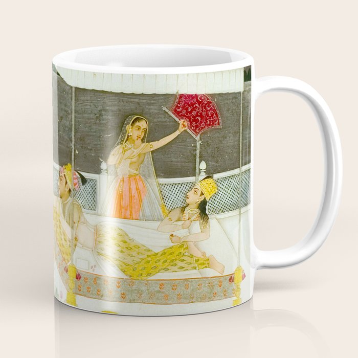 seduction scene on a terrace by moonlight Indian Miniature Painting Coffee Mug Gallery Image 1